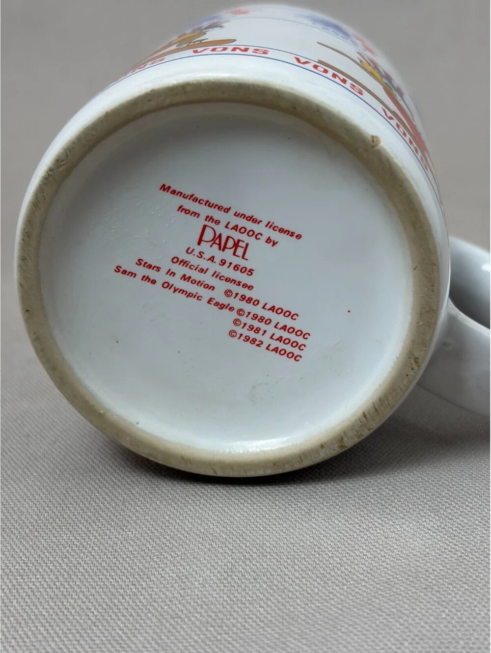 Vintage 1984 LA Olympics Sam the Eagle Gymnastics Mug Papel Vons Cup 10 oz